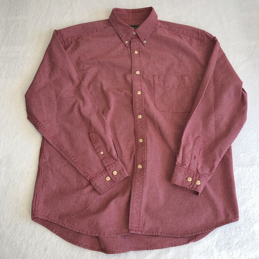 Eddie Bauer Shirt Men's Large Heavy Cottton Red White Gingham Check - Picture 2 of 10